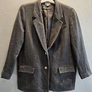 Vintage Gray Wool Blazer Women’s 18 Gold Button Equestrian Preppy Classic